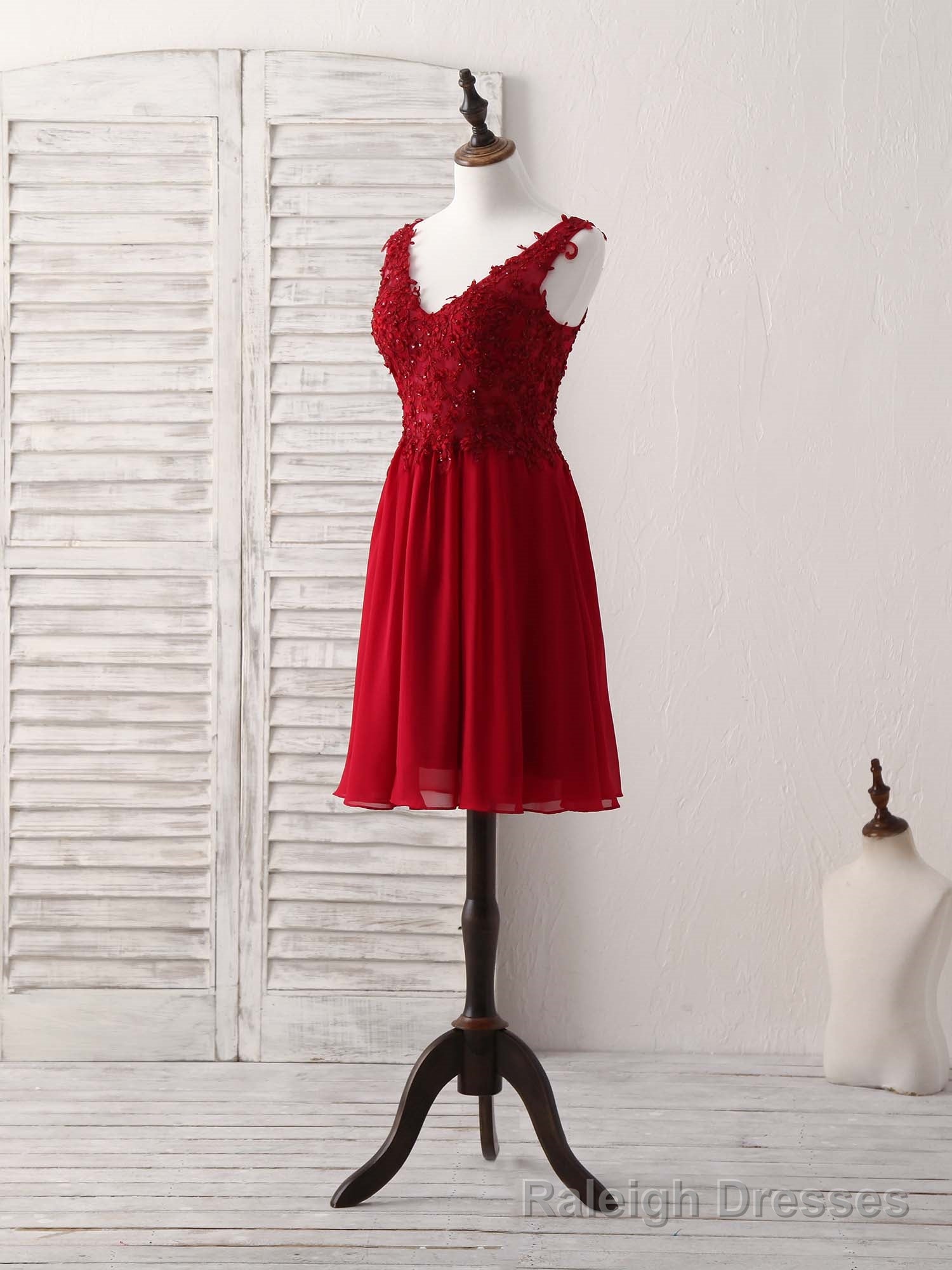 Burgundy Chiffon Lace Short Prom Dress Burgundy Homecoming Dress Secondary image