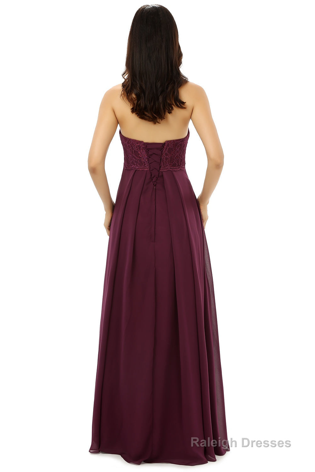 Burgundy Chiffon Lace Sweetheart High Waist Bridesmaid Dresses