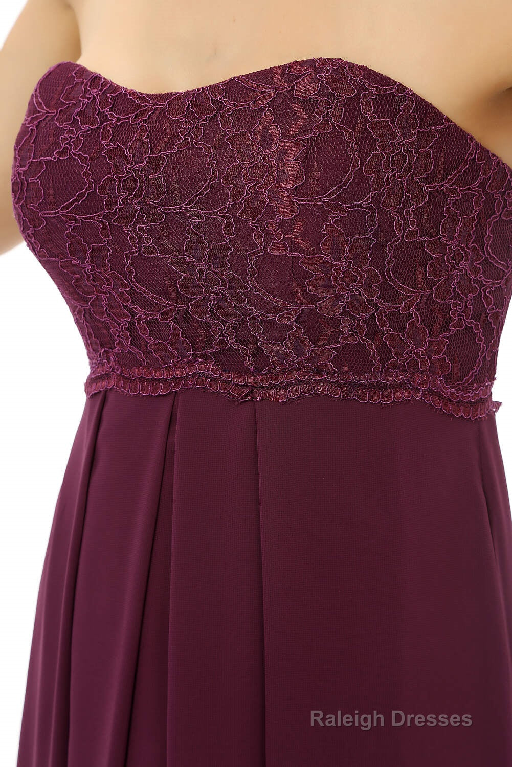 Burgundy Chiffon Lace Sweetheart High Waist Bridesmaid Dresses