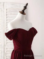 Burgundy Chiffon Off Shoulder Long Prom Dress Burgundy Bridesmaid Dress