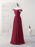 Burgundy Chiffon Off Shoulder Long Prom Dress Burgundy Bridesmaid Dress