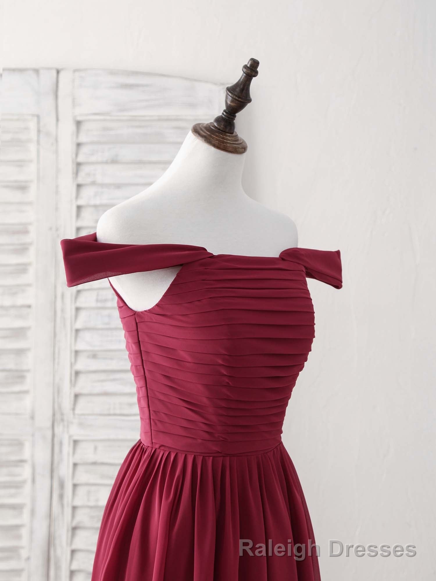 Burgundy Chiffon Off Shoulder Long Prom Dress Burgundy Bridesmaid Dress