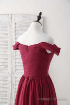 Burgundy Chiffon Off Shoulder Long Prom Dress Burgundy Bridesmaid Dress