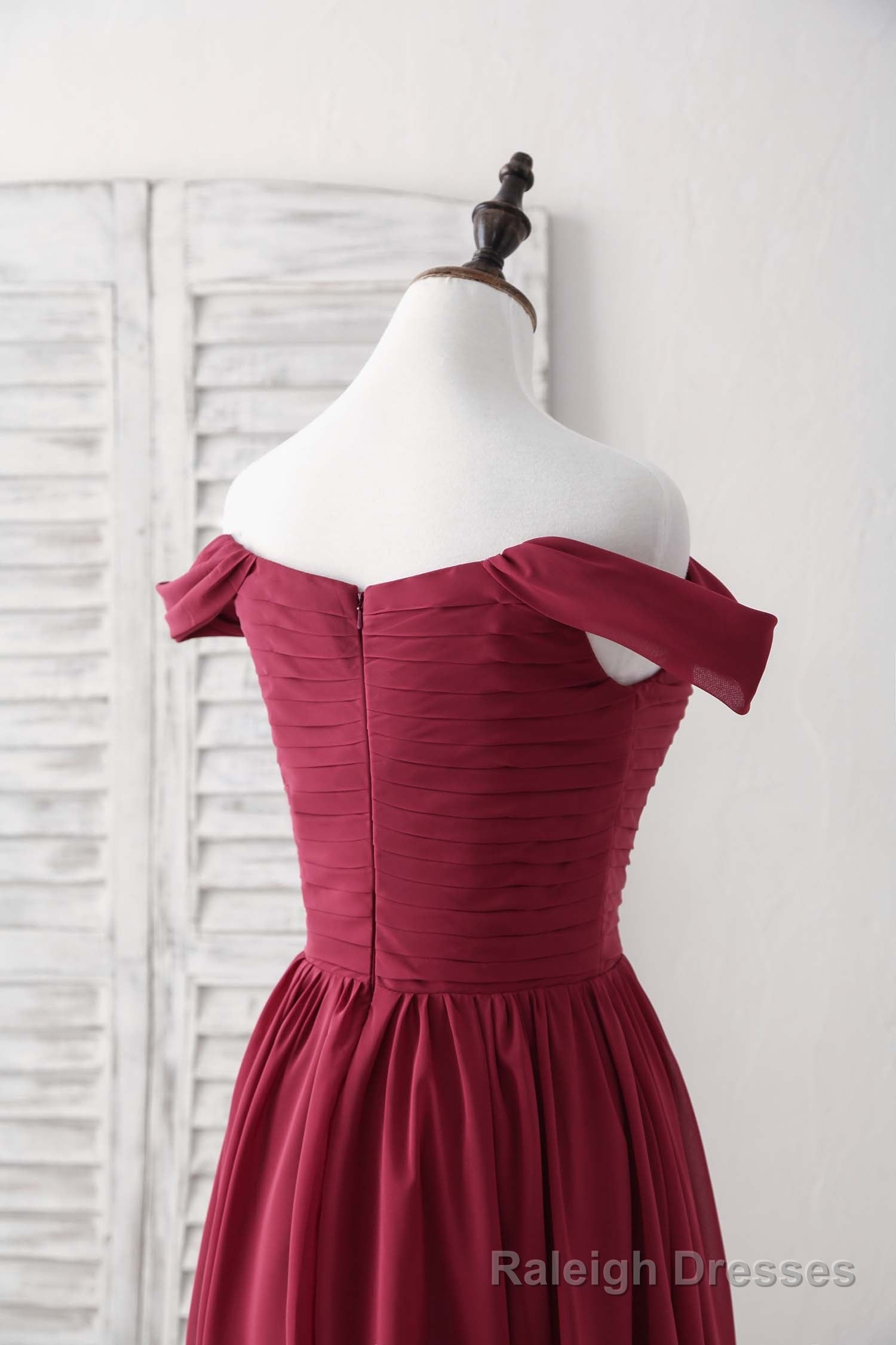 Burgundy Chiffon Off Shoulder Long Prom Dress Burgundy Bridesmaid Dress