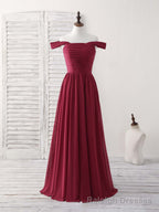 Burgundy Chiffon Off Shoulder Long Prom Dress Burgundy Bridesmaid Dress