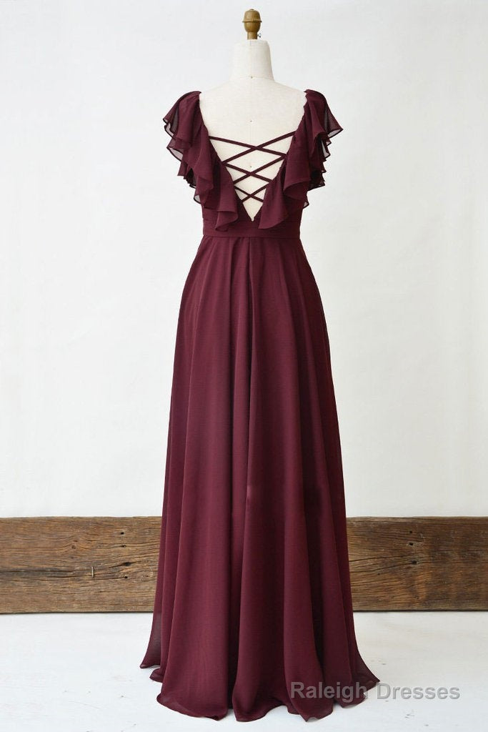Burgundy Cross Back A Line Chiffon Long Prom Dress Secondary image