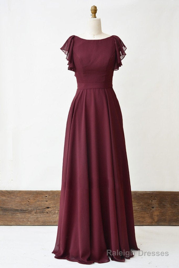 Burgundy Cross Back A Line Chiffon Long Prom Dress Main image