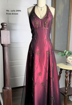 Vintage Fuchsia Halter-Neck A-Line Beaded Chiffon Prom Dresses Long Prom Gowns