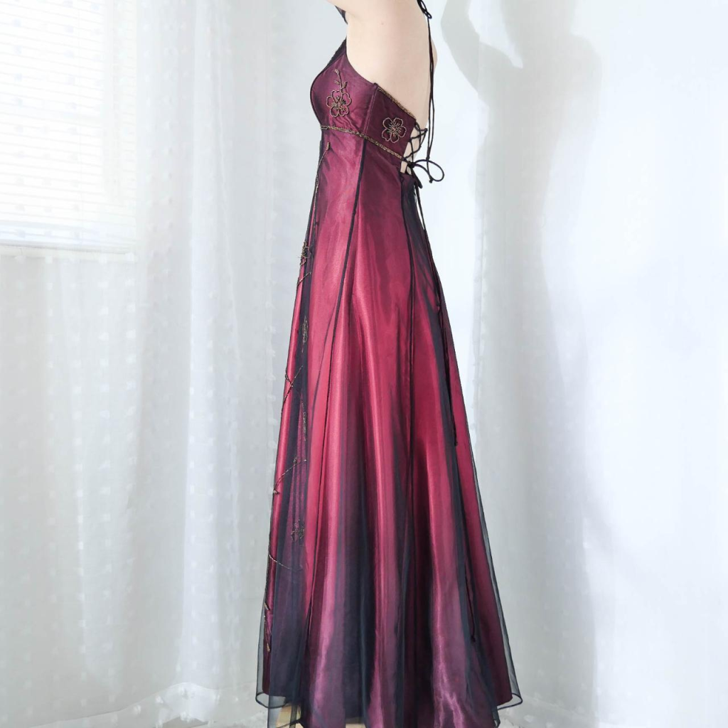 Vintage Fuchsia Halter-Neck A-Line Beaded Chiffon Prom Dresses Long Prom Gowns