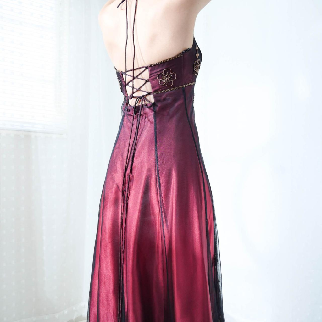Vintage Fuchsia Halter-Neck A-Line Beaded Chiffon Prom Dresses Long Prom Gowns