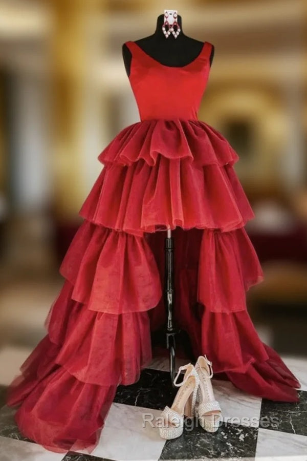 Burgundy  Tiers Prom Dress Main image