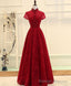 Burgundy High Low Lace Long Prom Dress, Burgundy Evening Dress