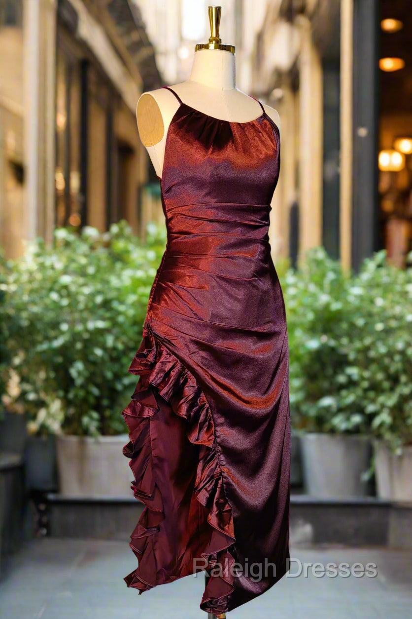 Burgundy Homecoming Dresses Vintage Backless Ruffle Asymmetrical Midi Length Party Dress Secondary image