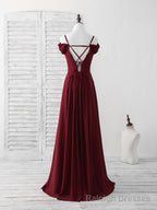 Burgundy Lace Chiffon Long Prom Dress Burgundy Bridesmaid Dress