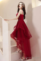 Burgundy Lace High-Low Prom Dresses Lovely Homecoming Prom Dresses