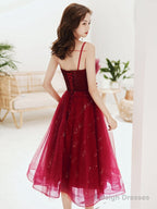Burgundy Lace Sequins Short Homecoming Dress