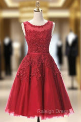 Burgundy Lace Short Beaded Homecoming Dress