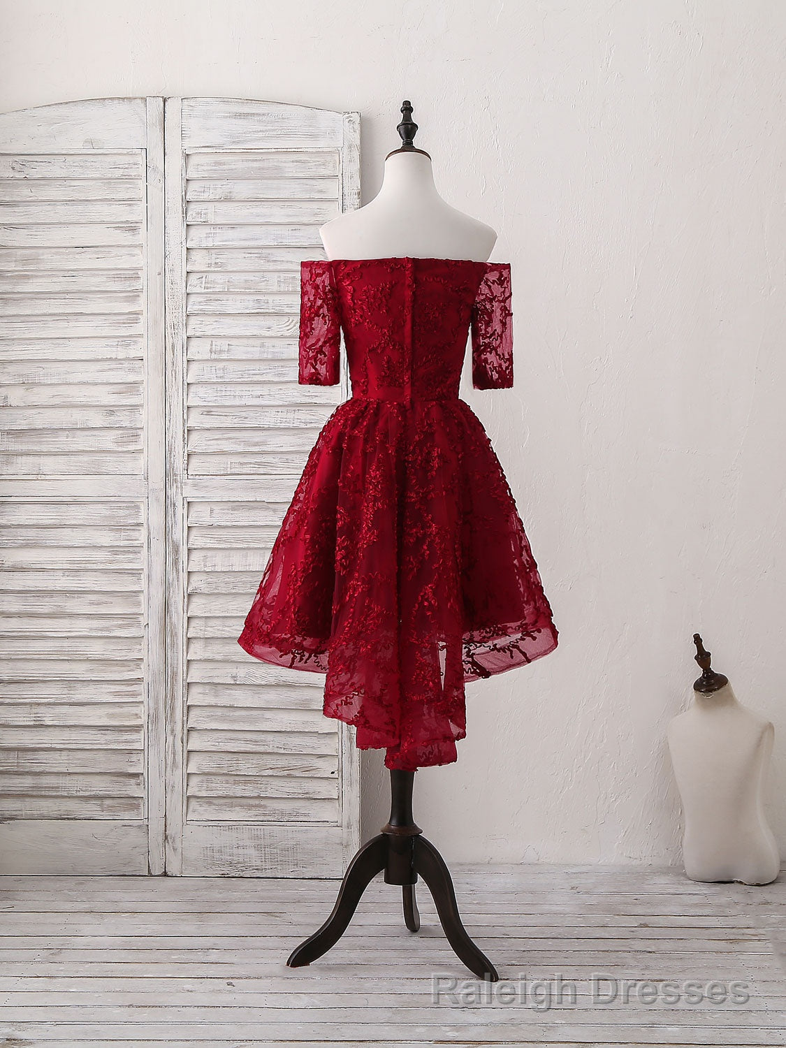 Burgundy Lace Short Prom Dress, Burgundy Homecoming Dress – Raleigh Dresses
