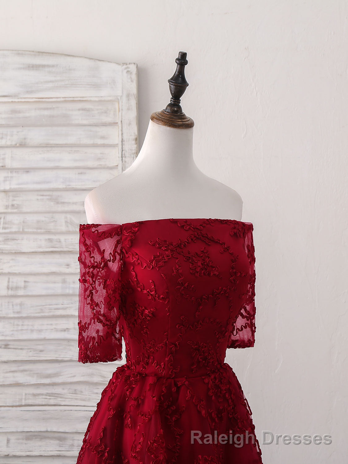 Burgundy Lace Short Prom Dress, Burgundy Homecoming Dress