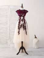 Burgundy Lace Tulle High Low Prom Dress Burgundy Bridesmaid Dress