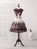 Burgundy Lace Tulle Short Prom Dress Burgundy Bridesmaid Dress