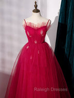 Burgundy Layered Tulle Long Prom Dresses, Wine Red Long Formal Prom Dresses