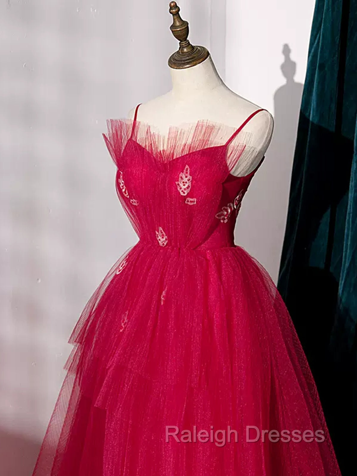 Burgundy Layered Tulle Long Prom Dresses, Wine Red Long Formal Prom Dresses