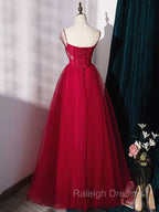 Burgundy Layered Tulle Long Prom Dresses, Wine Red Long Formal Prom Dresses