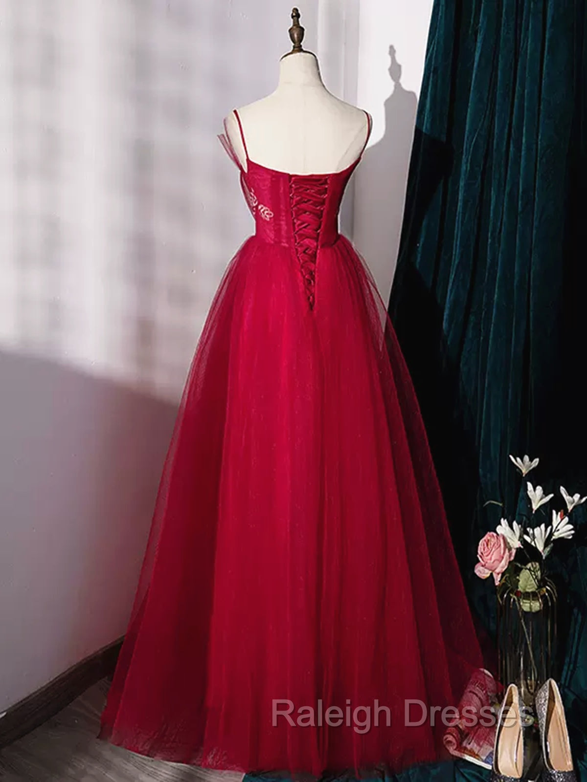 Burgundy Layered Tulle Long Prom Dresses, Wine Red Long Formal Prom Dresses