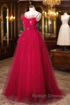 Burgundy Layered Tulle Long Prom Dresses, Wine Red Long Formal Evening Dresses