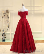 Burgundy Line  Lace Long Prom Dress, Burgundy Evening Dress