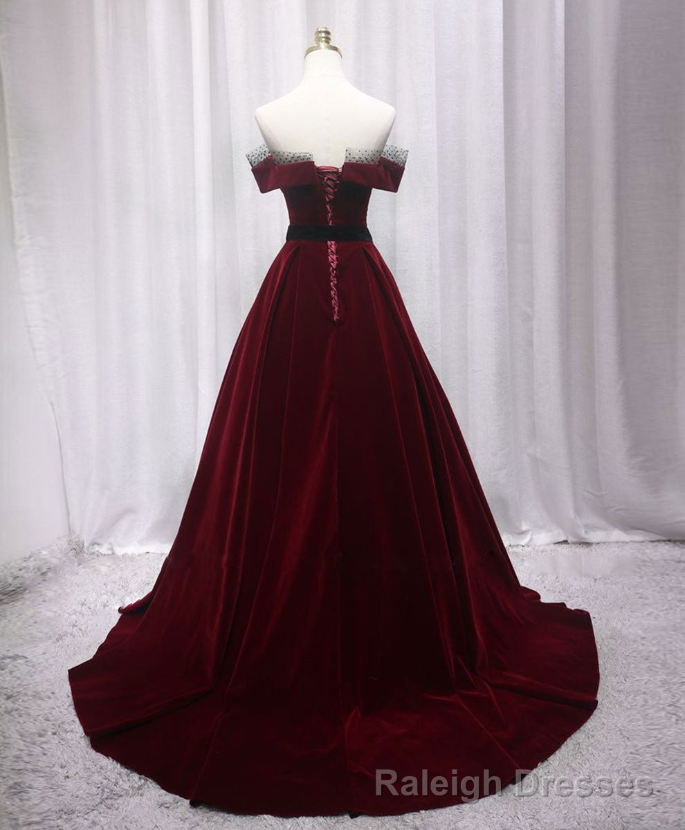 Burgundy Long Off Shoulder Prom Dress Long Evening Dress Secondary image