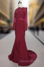 Burgundy Long Off the Shoulder Long Sleeves Mother of The Bride Dress