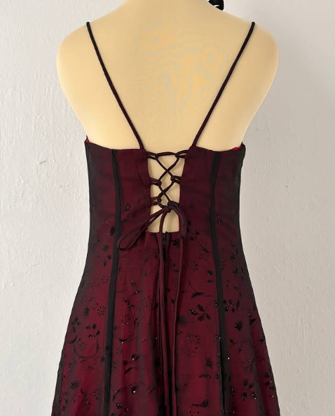 Vintage Burgundy A-Line Spaghetti Straps Prom Dresses Long Prom Dresses