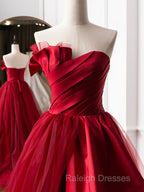 Burgundy Long Prom Dresses, Burgundy Satin Formal Long Evening Dress