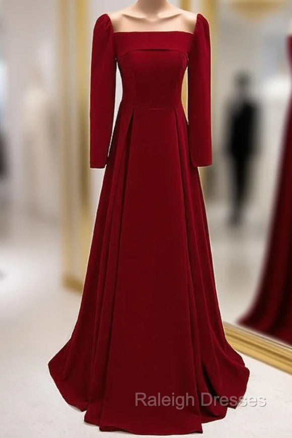 Burgundy Long Sleeve See Through Neck Prom Dress Main image