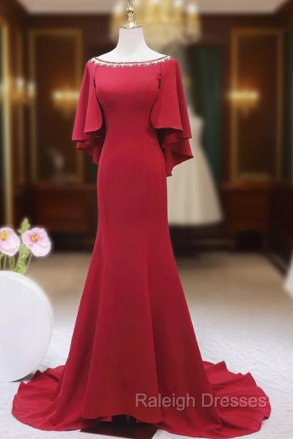 Burgundy Mermaid Bateau Beading Prom Dress Main image