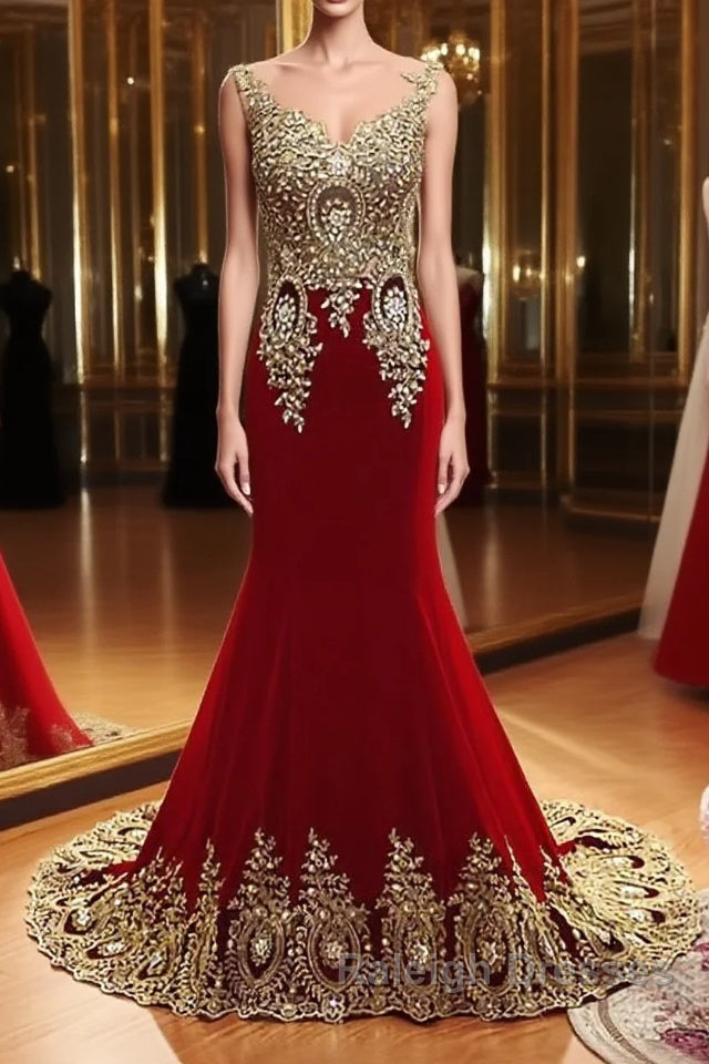 Burgundy Mermaid Beads Lace Appliques Chiffon Long Prom Dresses Burgundy Mermaid Prom Dresseses Main image