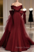Burgundy Mermaid Long Prom Dress, Burgundy Formal Prom Dresses