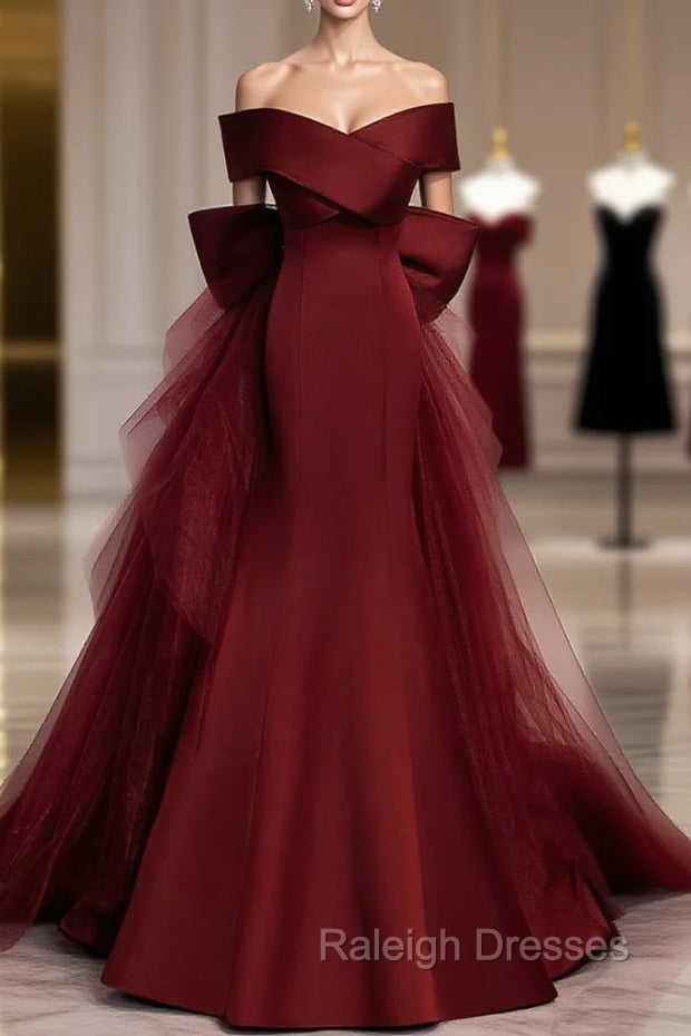 Burgundy Mermaid Long Prom Dress, Burgundy Formal Prom Dresses