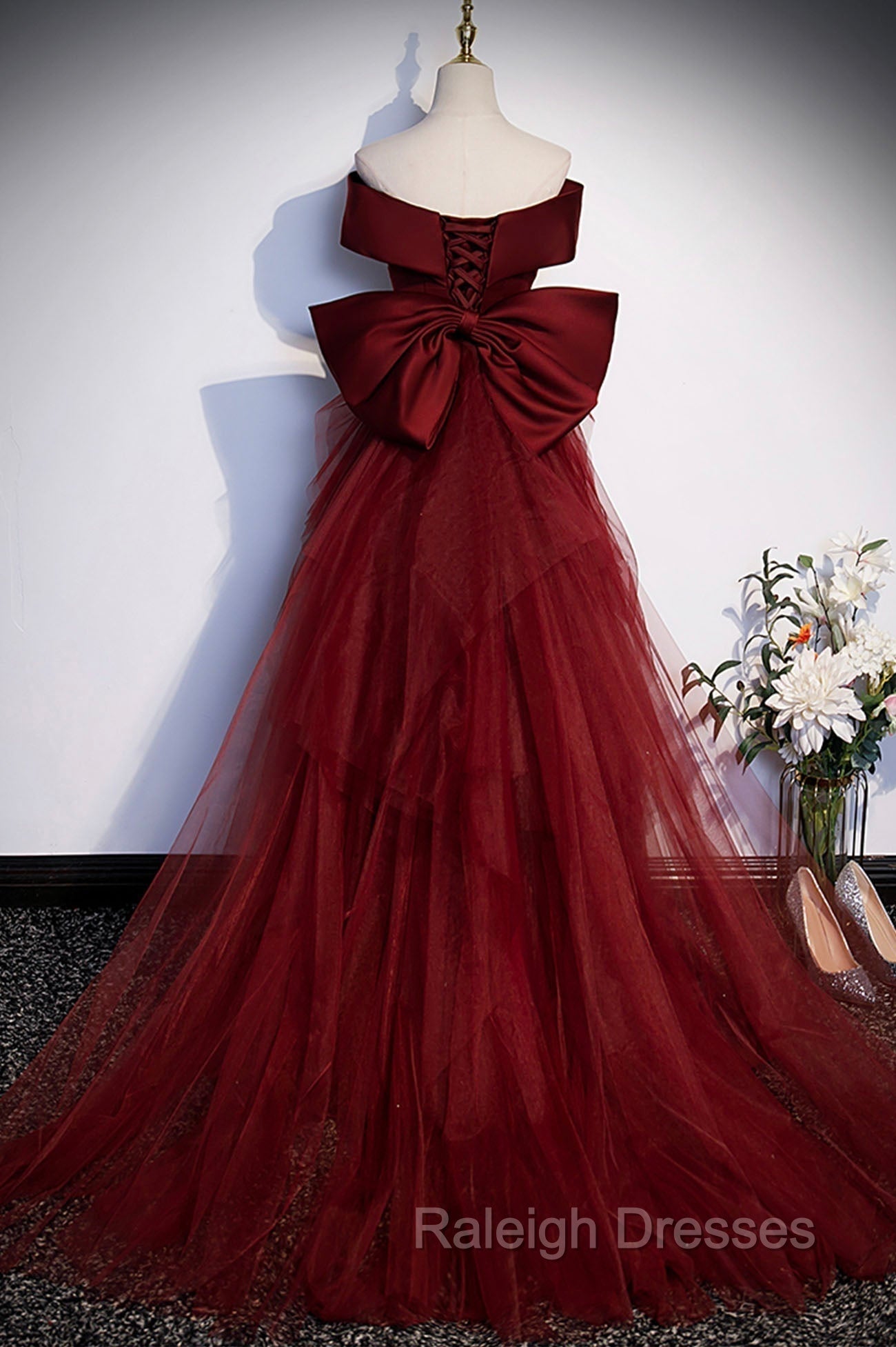 Burgundy Mermaid Long Prom Dress, Off the Shoulder V-Neck Formal Evening Dress Secondary image