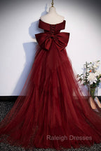 Burgundy Mermaid Long Prom Dress, Off the Shoulder V-Neck Formal Evening Dress