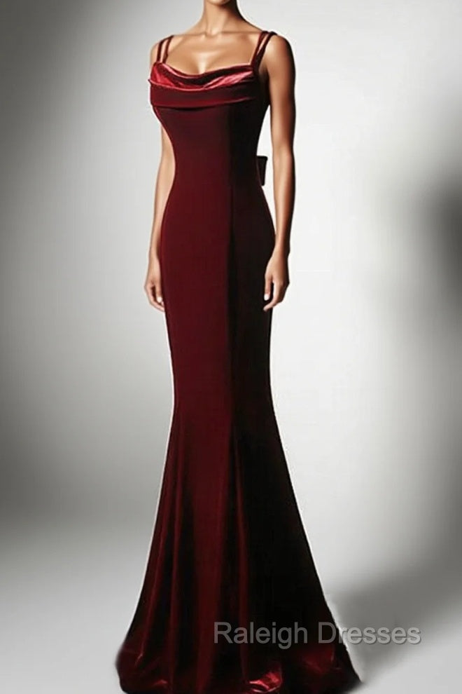 Burgundy Mermaid Long Prom Dresses, Wine Red Long Mermaid Formal Prom Dresses Main image