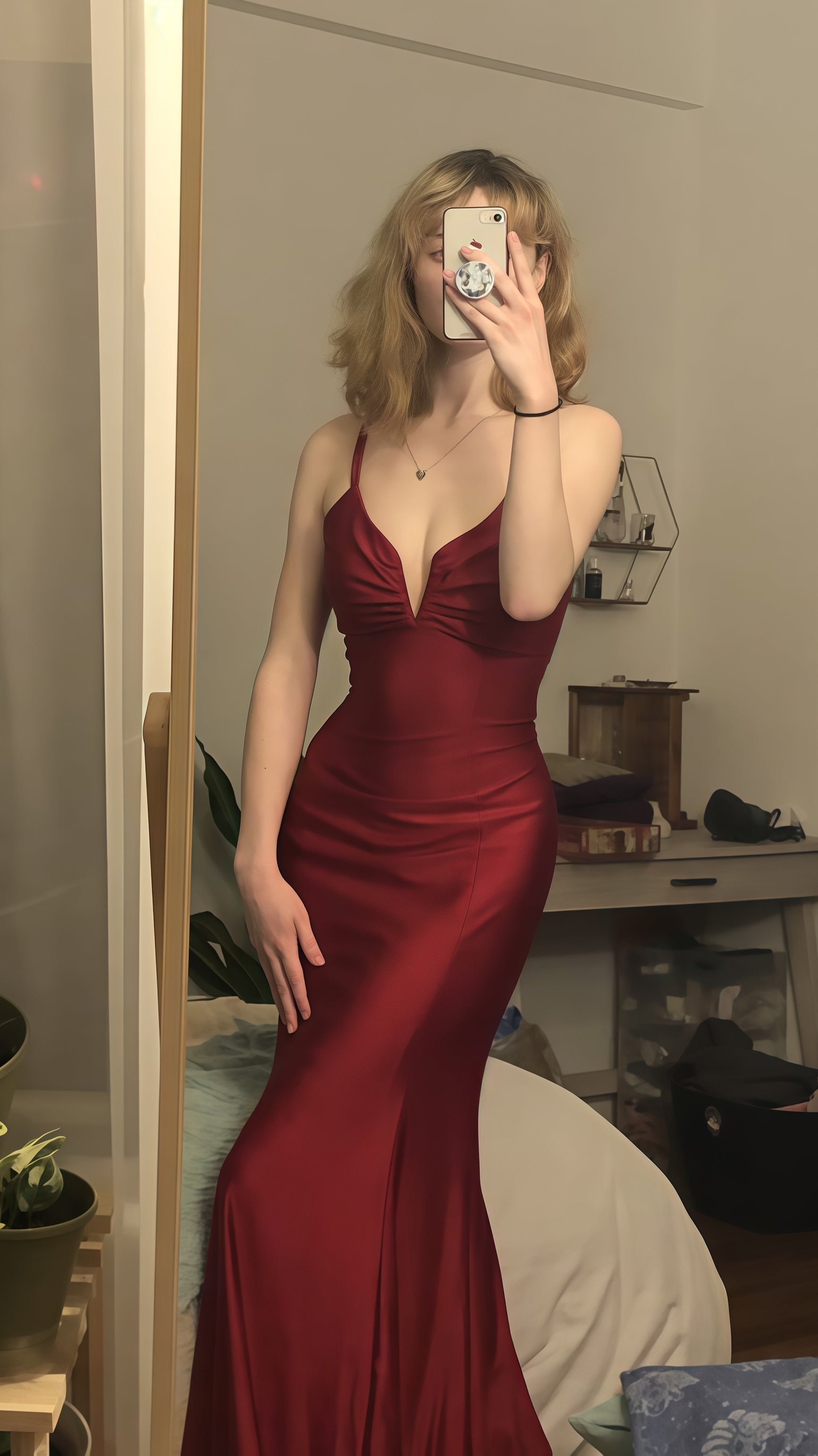 Burgundy Mermaid Long Prom Evening Dress Main image