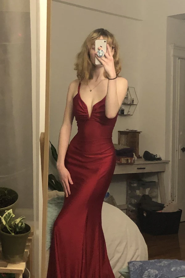 Burgundy Mermaid Long Prom Dresses
