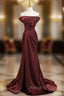 Burgundy Mermaid Off the Shoulder Pleats Prom Dress