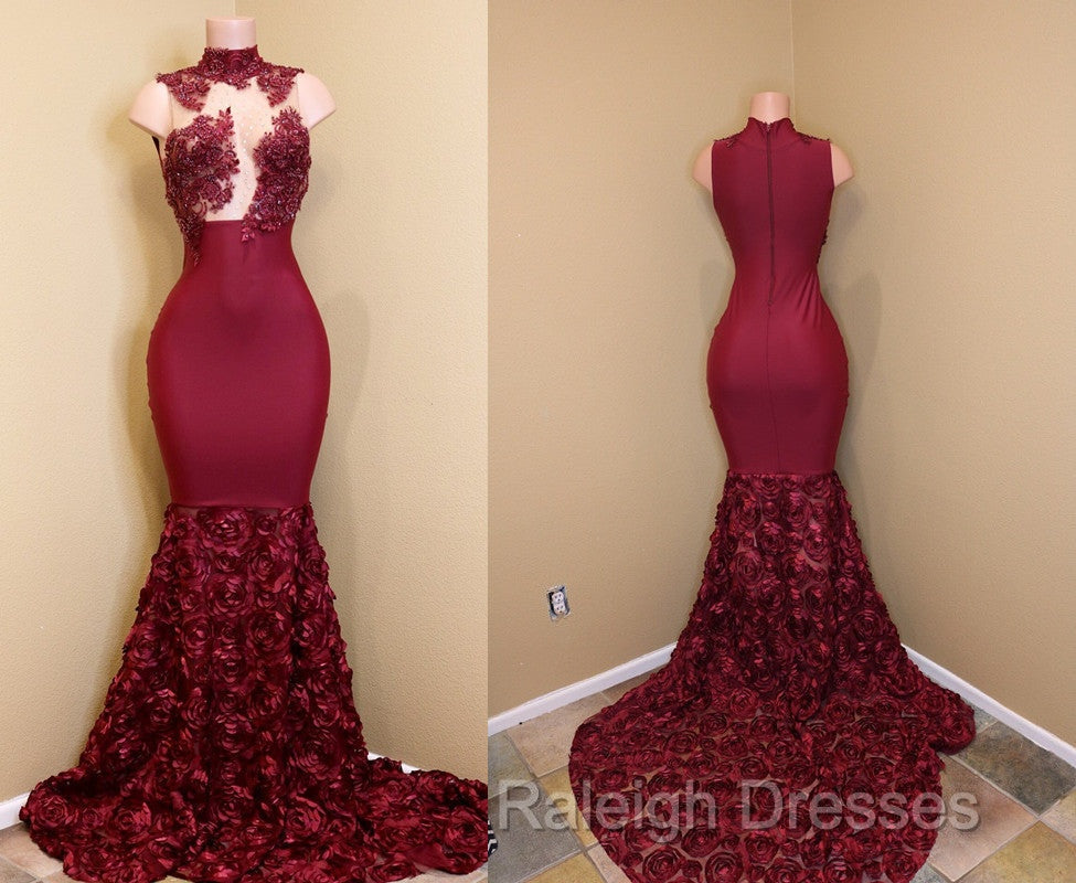 Burgundy mermaid prom dress, long evening gowns
