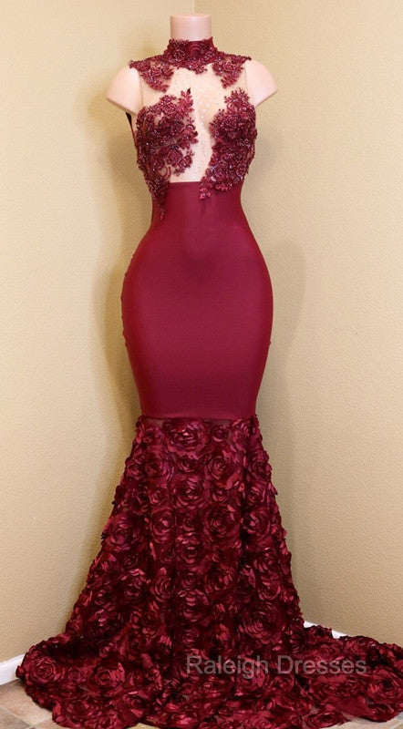 Burgundy mermaid prom dress, long evening gowns