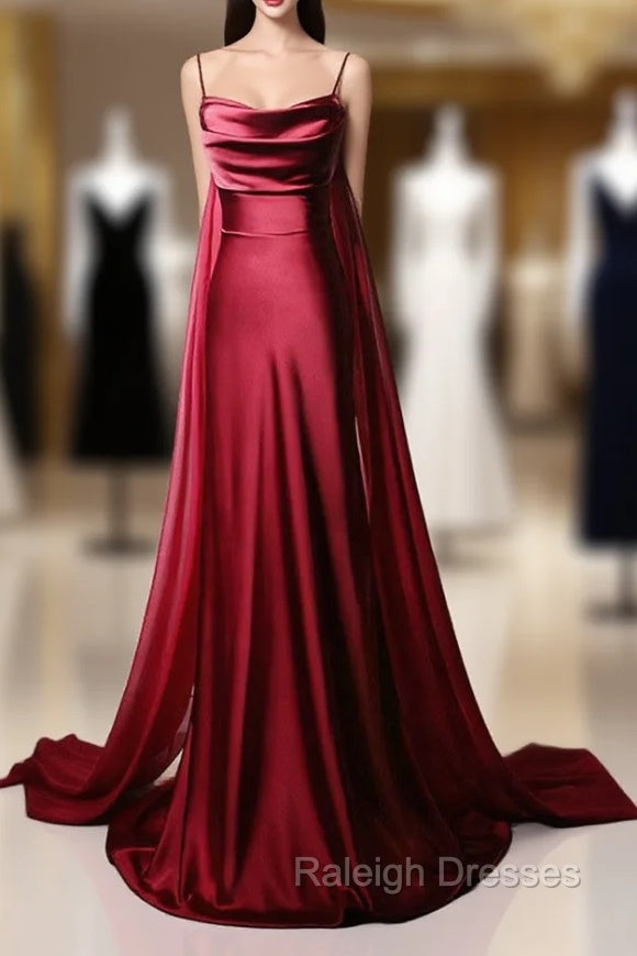 Burgundy Mermaid Satin Straps Prom Dress