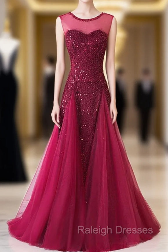 Burgundy Mermaid Sequins Backless Long Prom Dress
